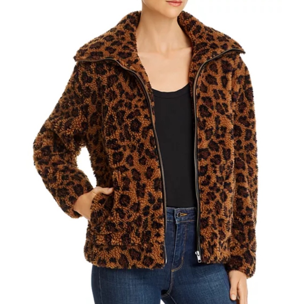 BB Dakota Kitty Come Close Leopard Bomber Sherpa Leopard Print Jacket XS